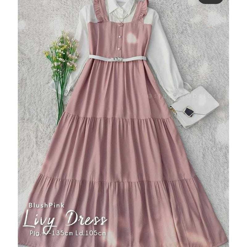 PROMO / LIVY DRESS TERBARU / DRESS REMPEL KEKINIAN / LONG DRESS LIVY / GAMIS OVERALL LIVY / GAMIS
