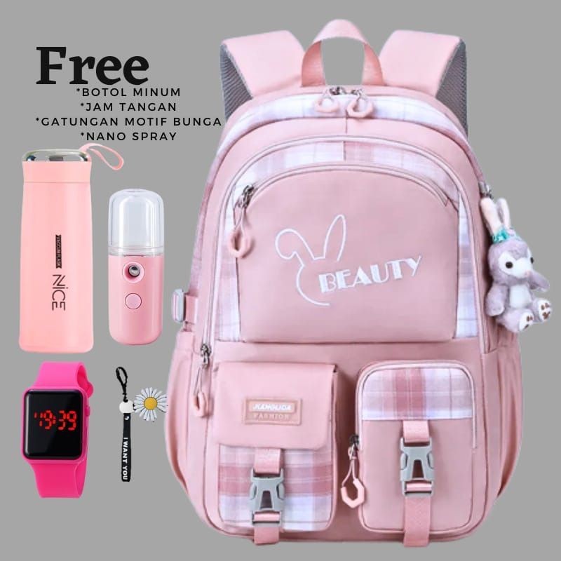 PROMO / Tas Ransel Sekolah Anak Perempuan Tas Sekolah Anak Free Botol Minum Nano Spray Jam Tangan