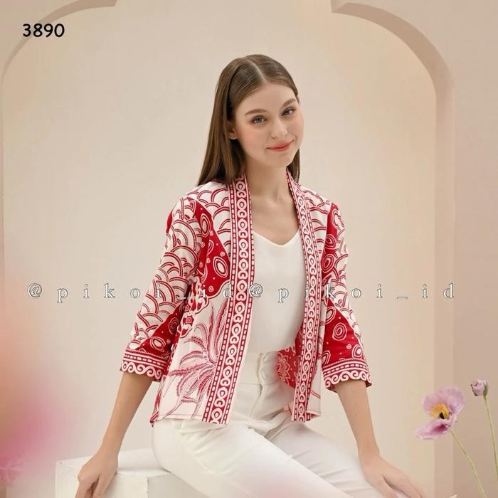 Trenatik- Outer Batik Wanita Modern / Bolero Batik Bunga / Cardigan Batik Kantor