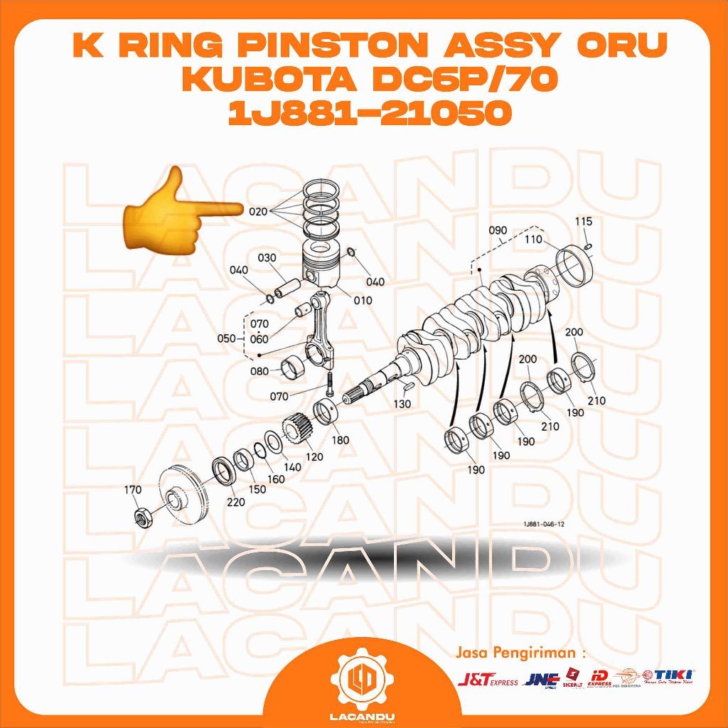 K RING PINSTON TIPIS ASSY ORI KUBOTA DC60/70 1J881-21050 FOR COMBINE HARVESTER LACANDU PART
