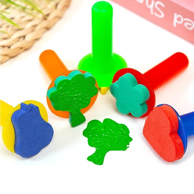 

Children Diy Graffiti Sponge Brush Set Drawing Toys Broom Shaped Seal Sponge Brush Art Brush
