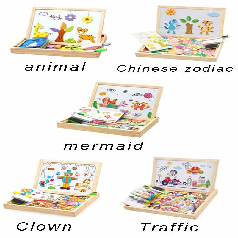 

100+Pcs Wooden Multifunction Children Animal Puzzle Writing Magnetic Drawing Board Blackboard
