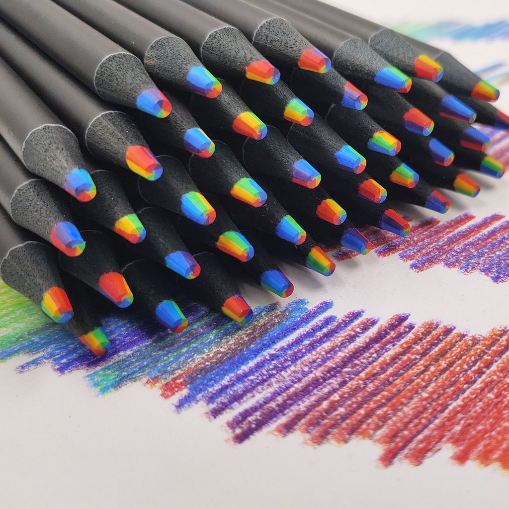 

12/6Pcs Colored Black Wood Color Pencils, 7 In 1 Rainbow Drawing Pencil. For Sketching, Doodling,