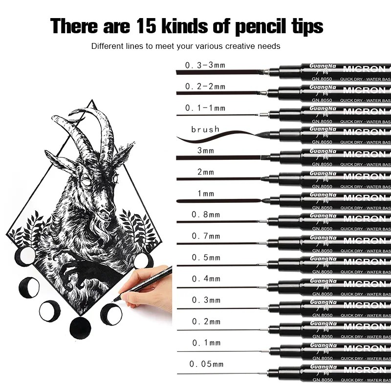 

15Pcs/Set Hand Lettering Neelde Drawing Pen Pigment Liner Micron Pen 005 01 02 03 04 05 Brush