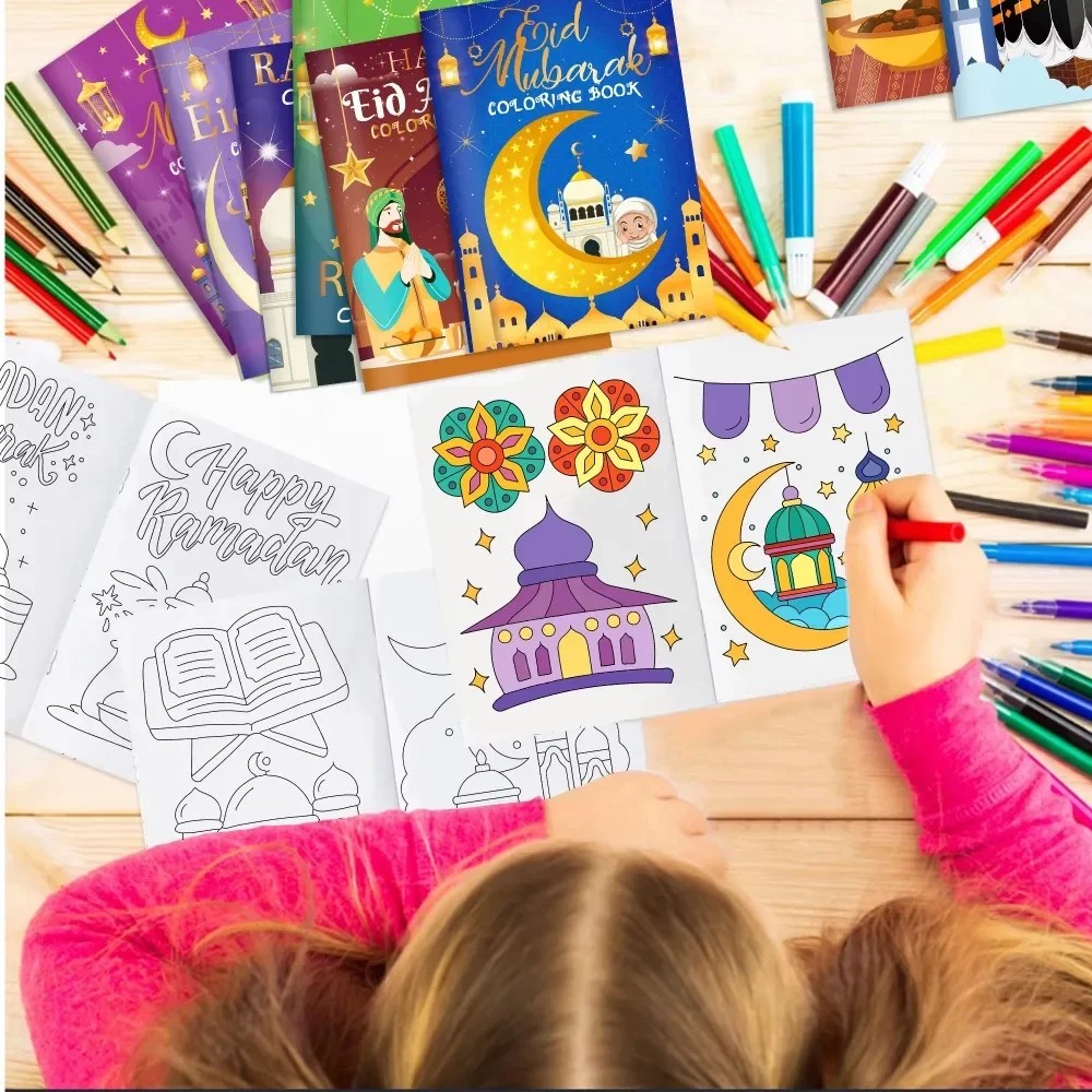 

16/32/48Pcs Ramadan Coloring Books Gold Moon Fillers Diy Painting Drawing Book Children'S Gift
