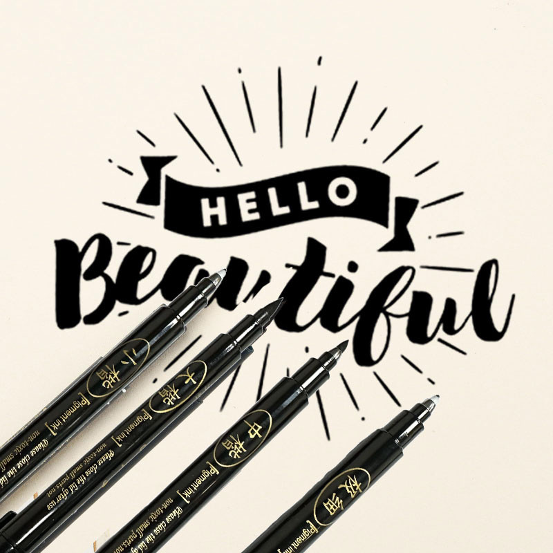 

4Pcs/Set Calligraphy Brush Pens, Hand Lettering Pens Soft And Hard Tip Water Based Black Ink Marker