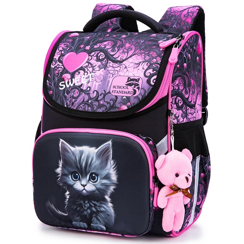 Orthopedic School Backpack For Girls Cartoon Cat Primary School Grade 1 Students Bags Kids Satchels