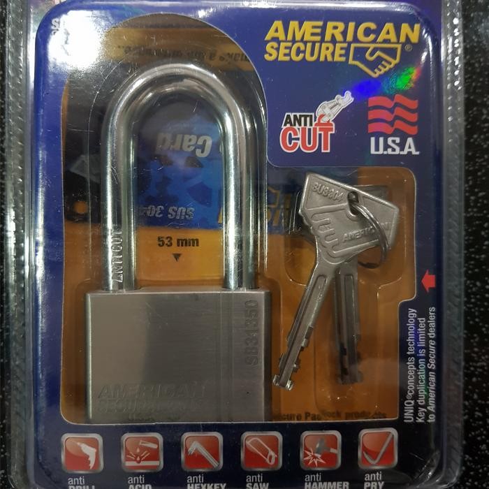 Gembok American Secure Tool 50 mm Long Shackle Anti Cut Anti Acid