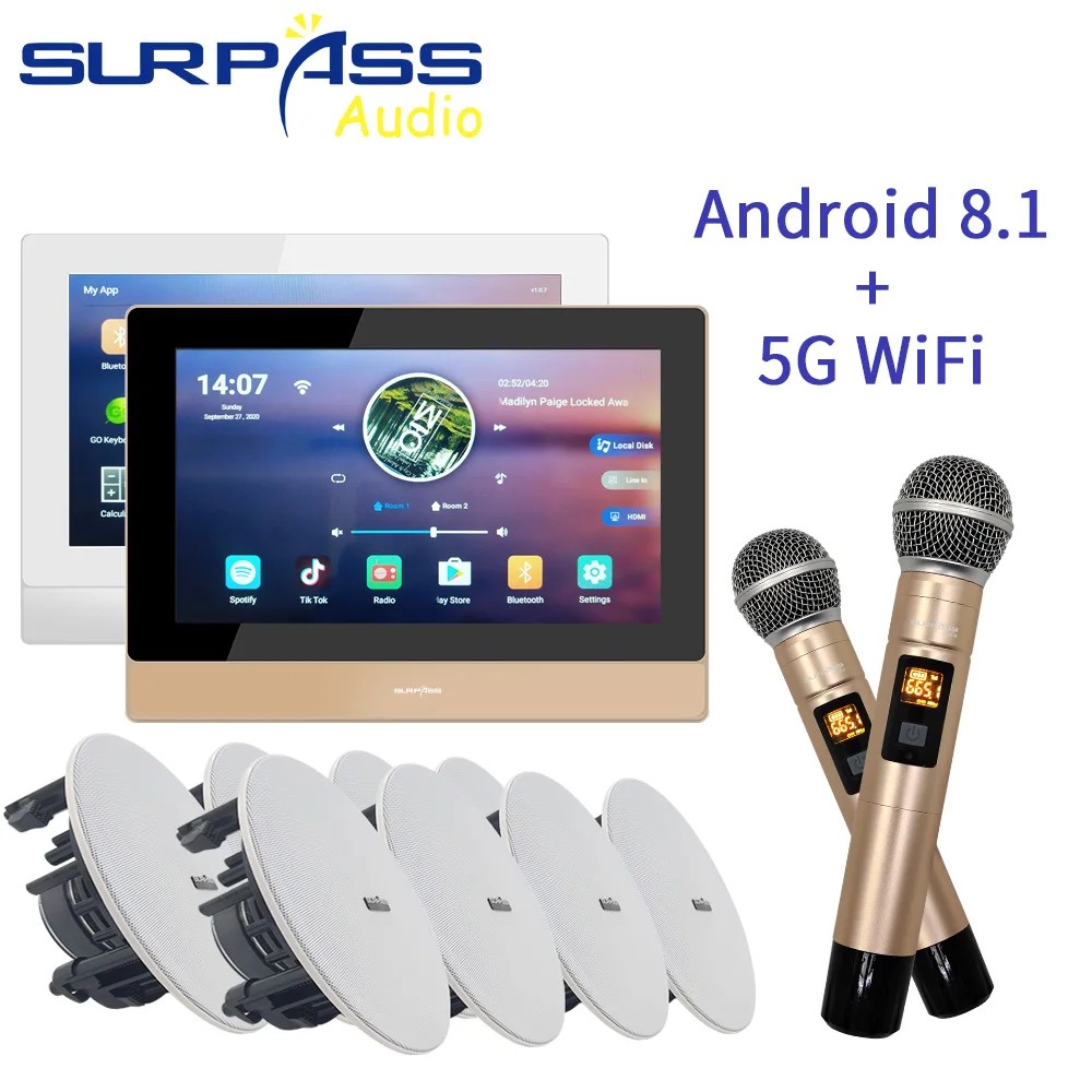 Smart Bluetooth WiFi Touch Screen Wall Android Amplifier PA Ceiling Speaker Wireless Microphone Home