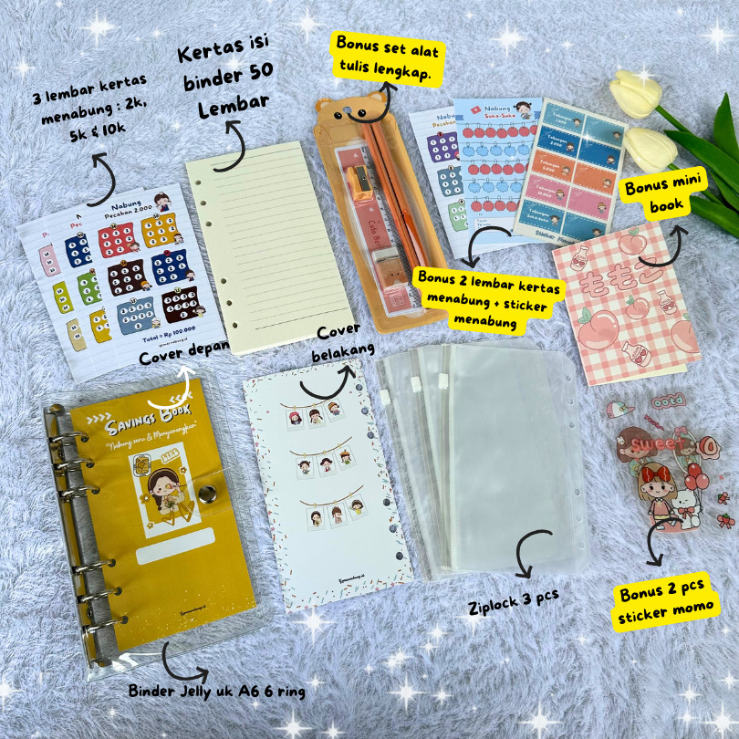

[READY] Paket Binder Keuangan Nabung Murah Lengkap Super Lucu A6, Binder Keuangan Lengkap