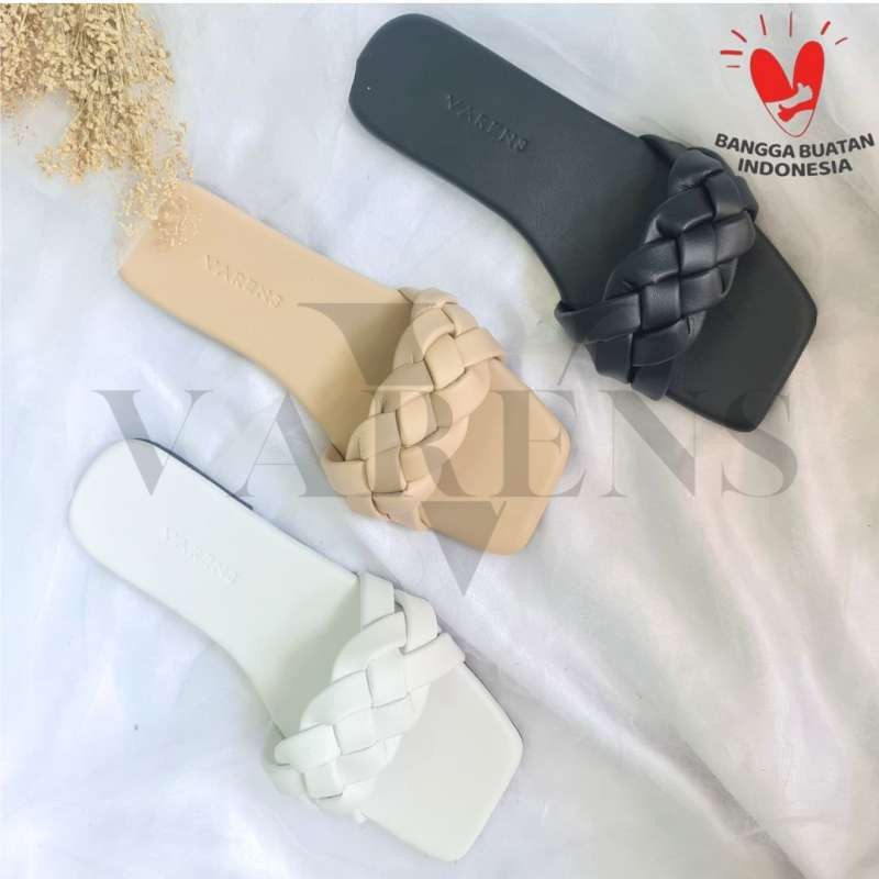 Varens - Adelle Sandal Flat Selop Slop Slip on Teplek Hak Pendek Wanita Cewek Perempuan Wanita Tali