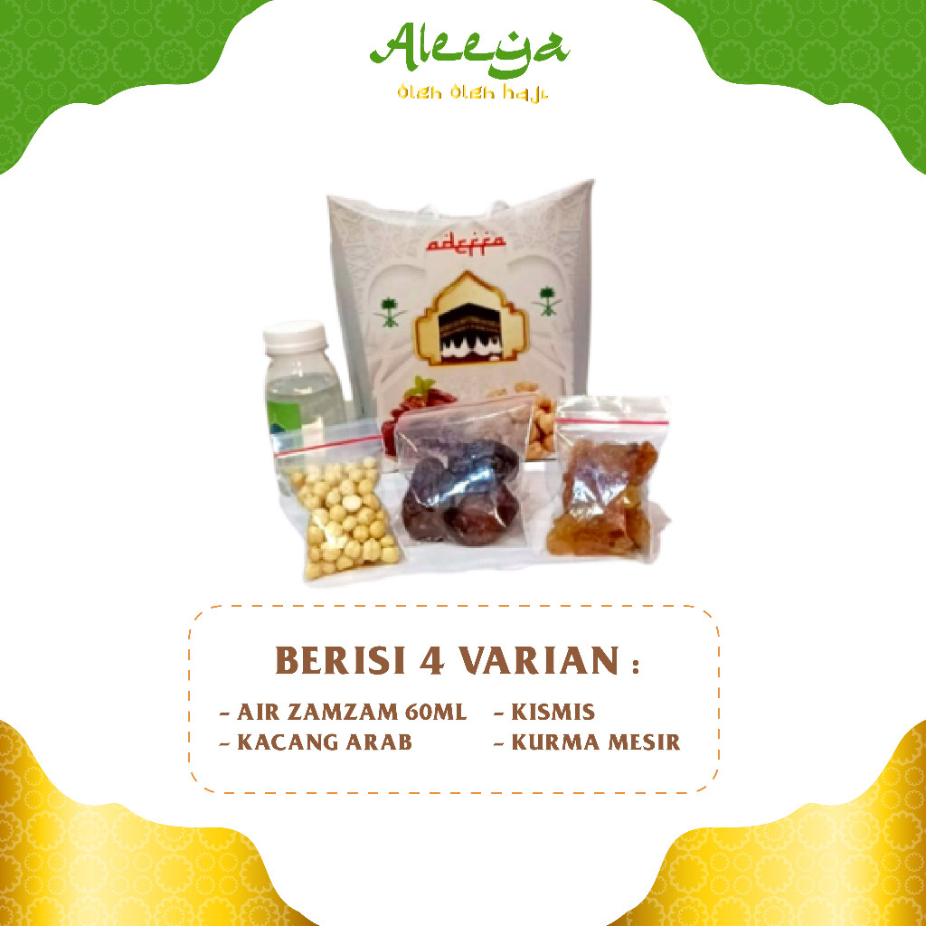 

PAKET SUPER HEMAT OLEH OLEH HAJI DAN UMROH DUS JINJING ISI AIR ZAM ZAM ,BOTOL 80ML KURMA KISMIS