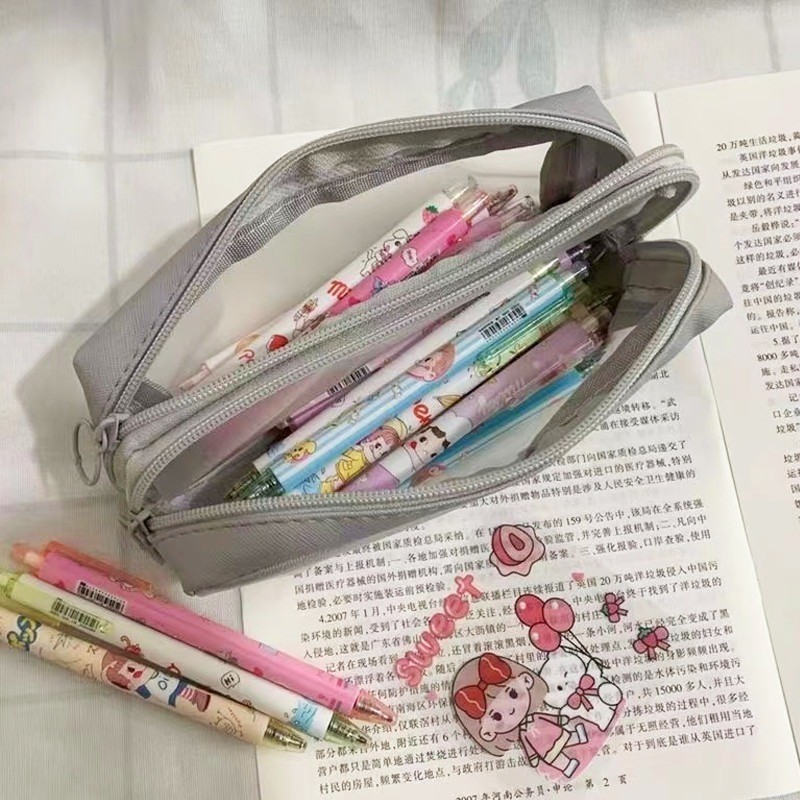 

JH8 Kantong Pena Cute Large Capacity Pencil Case Transparent Pencil Case Kotak pensil siswa Pensil