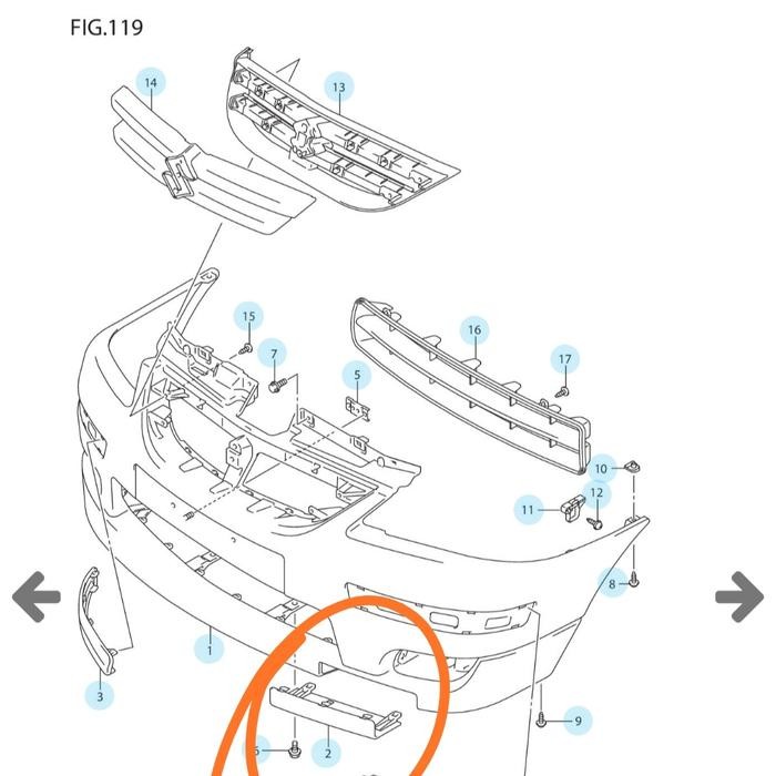 Cover Derek Bemper Depan Baleno Next G Original Suzuki Kode 006