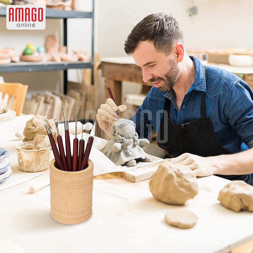 

JH8 6 buah Alat Ukir clay Gagang Kayu Clay Sculpting and Pottery Tools