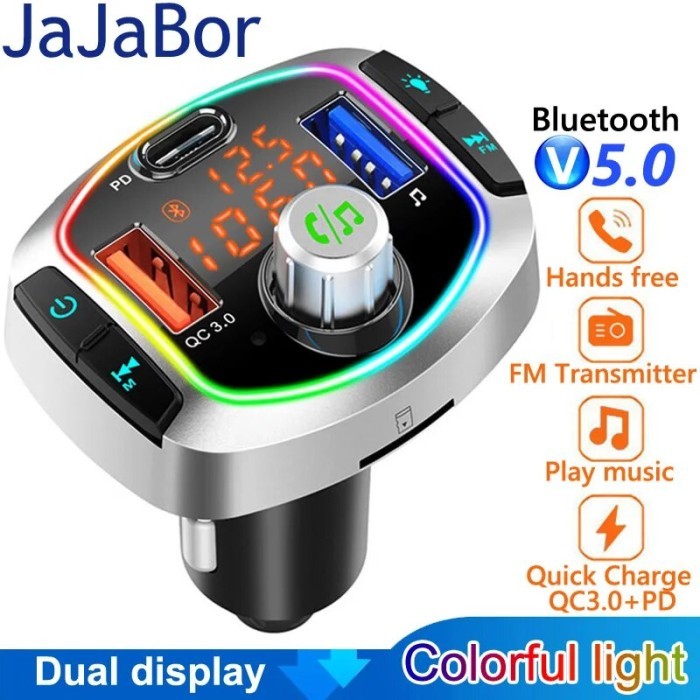 JaJaBor Bluetooth 5.0 Car Kit Handsfree Wireless FM Transmitter Car