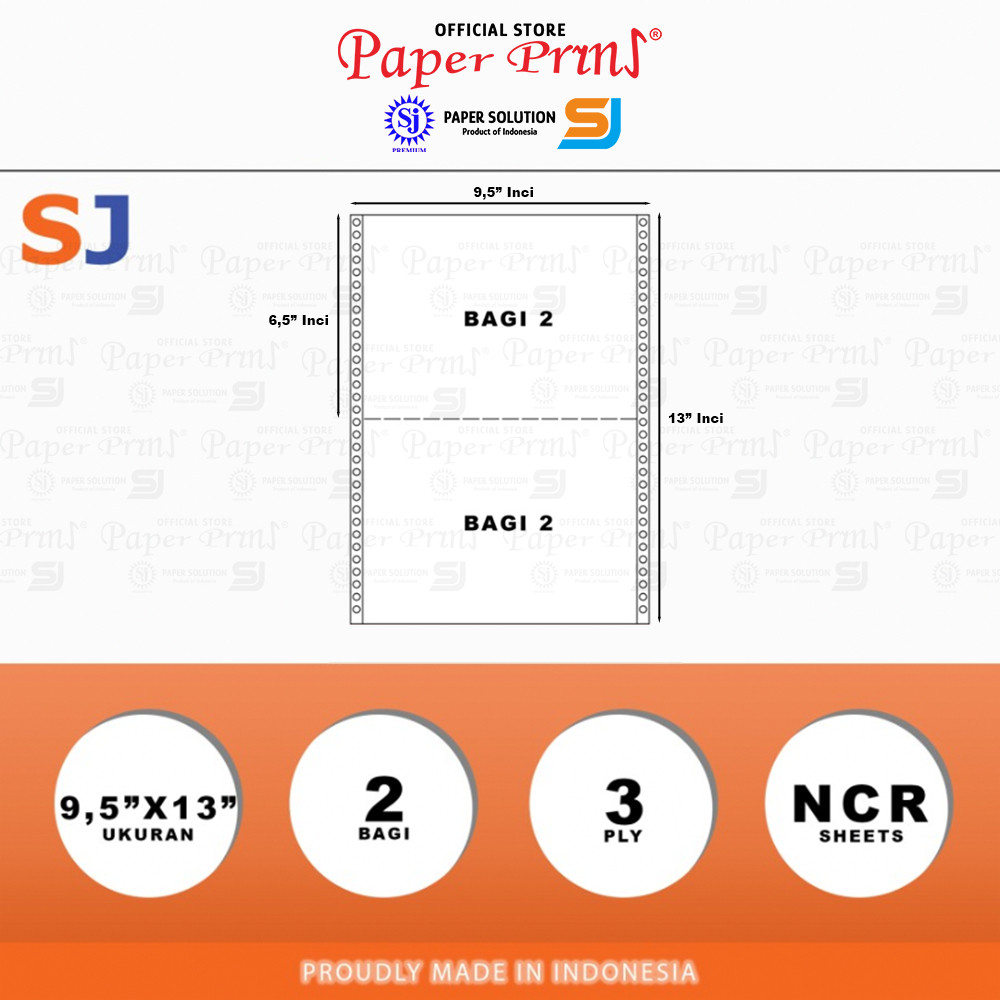 

SJ Orange Kertas Continuous Form 3PLY Folio NCR 9,5" x 13"/2 (Bagi 2)