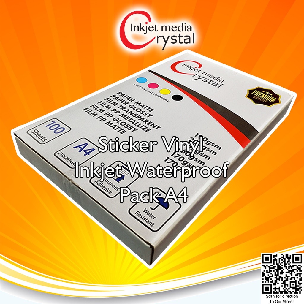 

- Sticker Vinyl Inkjet A4 Wateroof Synthetic White Gloss Pum Stiker Anti Air Tidak Mudah Sobek Pack