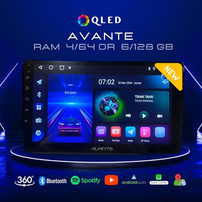 Head Unit Android Avante 9 inch 10 inch RAM 4 / 64GB QLED Kamera 360 4/64GB, UNIT ONLY 9 inch