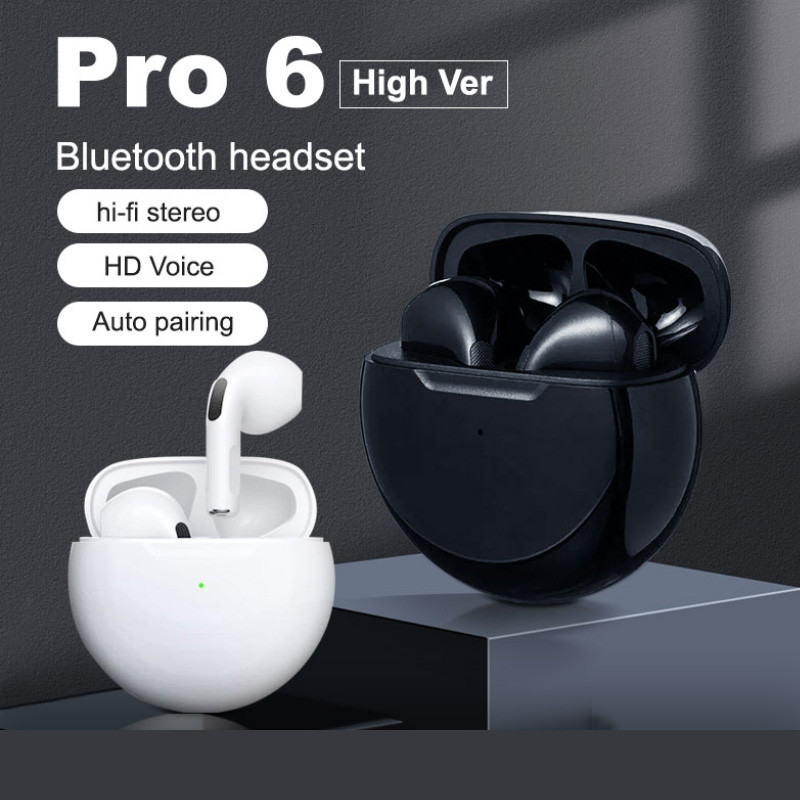 Pro 6 TWS Bluetooth Earphones for iPhone, Wireless Earphones with Microphone