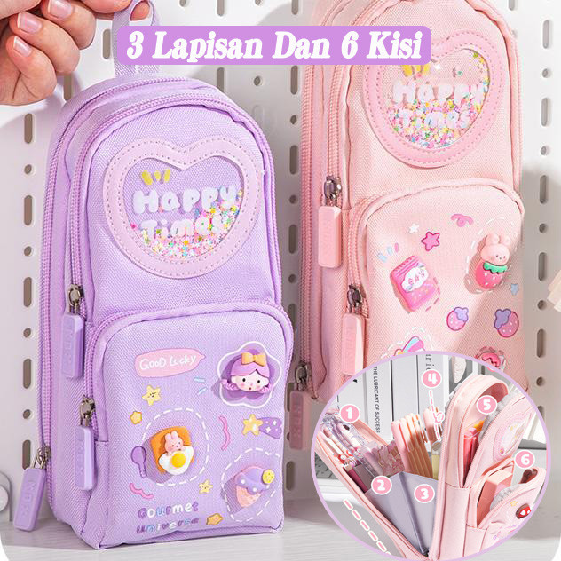 

MOREBI Tempat Pensil Kotak 3D Anak Perempuan Lucu Besar/ Kotak Pensil Anak Sekolah 6 Ruang/ Tempat