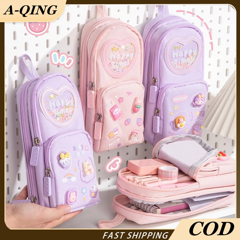 

AQINGTempat pensil kotak 3D Anak perempuan Lucu Besar/ Kotak pensil kanvas 6 ruang/Kotak pensil anak