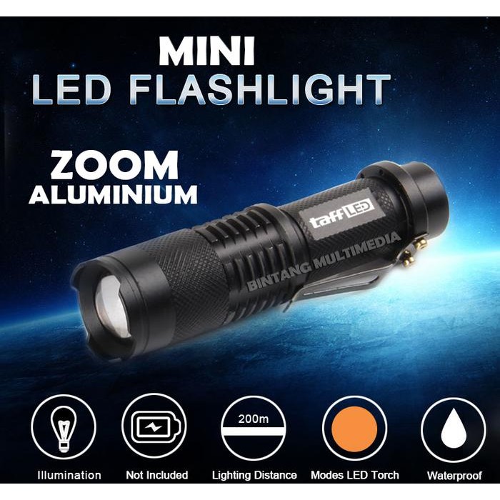 New Pocketman Senter LED Flashlight Police SWAT Mini Zoom Camping Anti Air