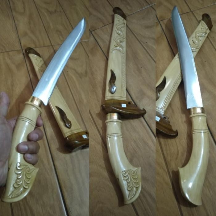 PREMIUM Golok Sembelih Hewan Baja Per Kayu Jati Ukir