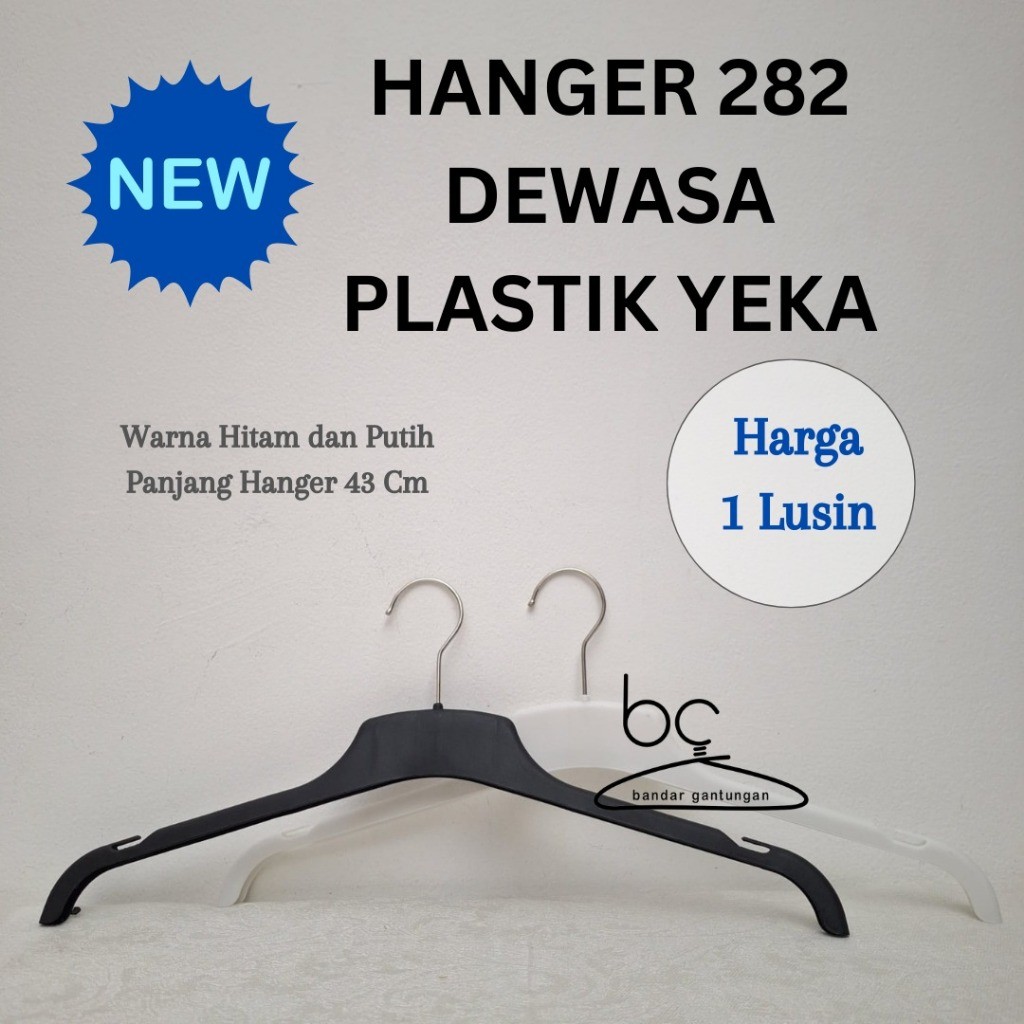 Terjangkau&Jaminan--1 LUSIN Hanger Plastik Dewasa 282 Hitam Putih Hanger Baju Distro Hanger Laundry 