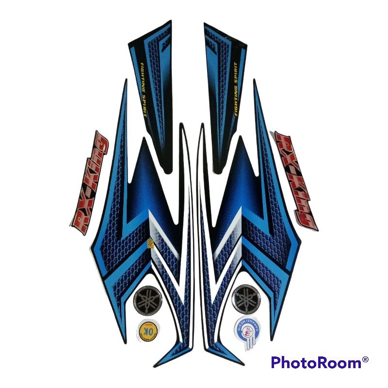 striping rx king 2004 hitam u set emblem timbul, stiker lis body rx king 2004 hitam u komplit timbul