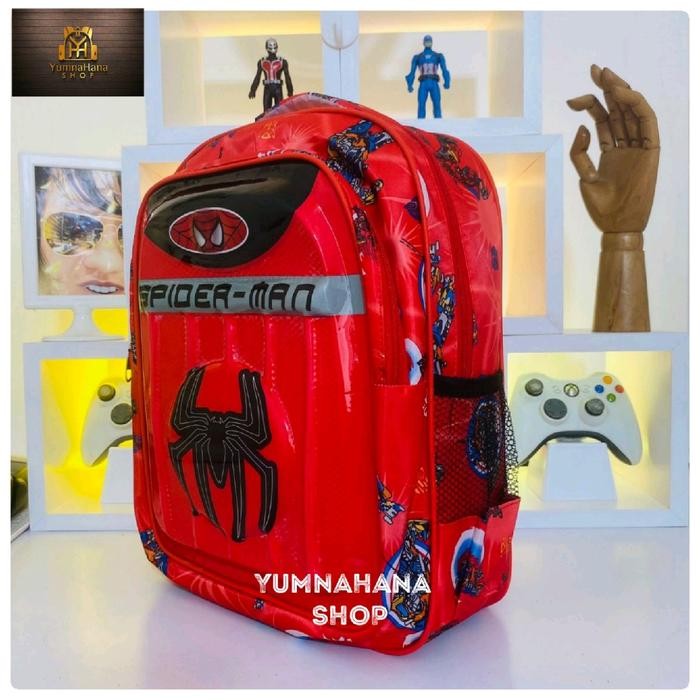 [YumnaHanaBags] Tas Ransel lampu LED 3D timbul Karakter spiderman logo anak sekolah laki laki PAUD