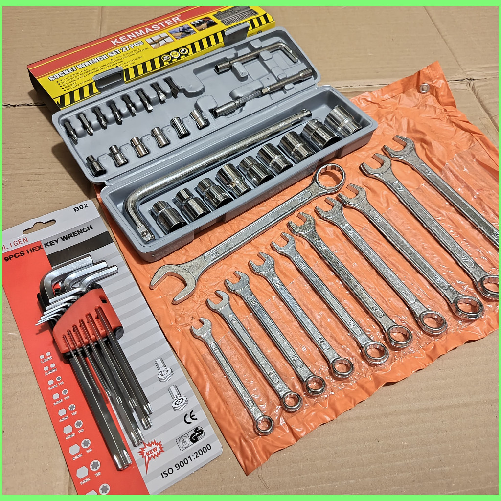 PAKET Murah Kunci Sok Set 27 Pcs Kenmaster + Kunci Ring Pas Set 11 Pcs Diamond + Kunci L Set