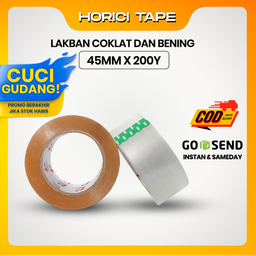 

Horici Lakban OPP Bening Clear & Coklat 45MM x 200Y 45Mic