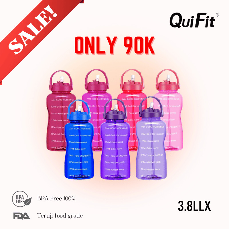 QUIFit - [3.8LLX] Botol Air Minum Tritan Motivasi 3.8L Dengan Sedotan dan Phone Holder 100% BPA Free
