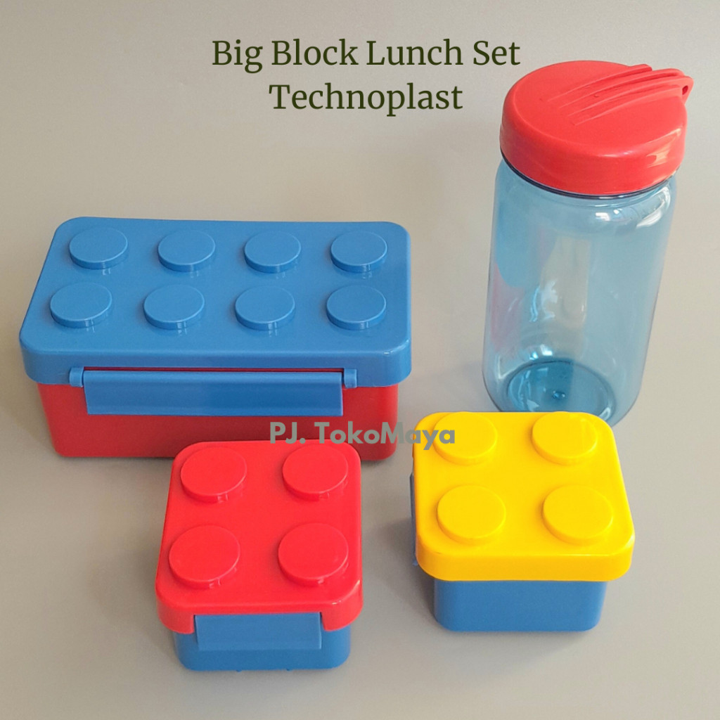 Tempat Makan Anak / Lunch Box Big Block Set Technoplast / Big Block Lego Lunch Box Set + Botol Minum