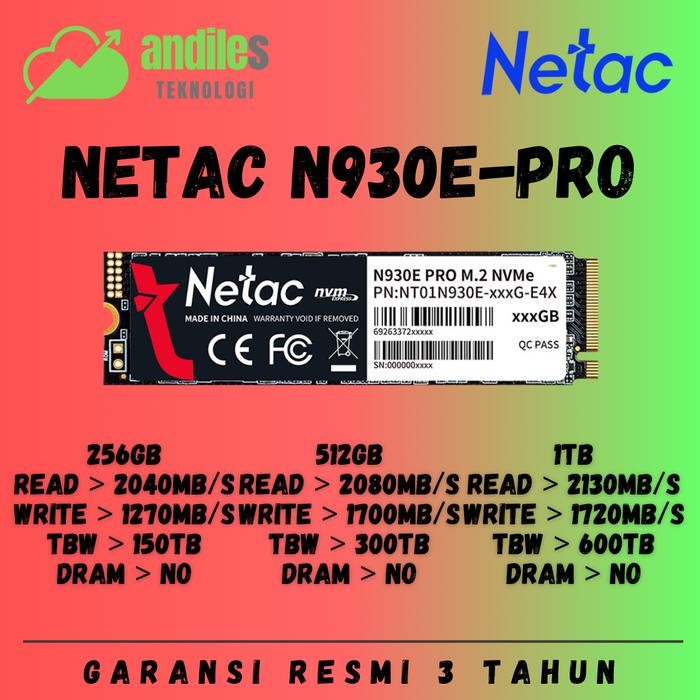 Viral Ssd Nvme 256Gb - Ssd Nvme 512Gb - Ssd Nvme 1Tb - Ssd Nvme Netac N930E-Pro (Garansi Resmi 3
