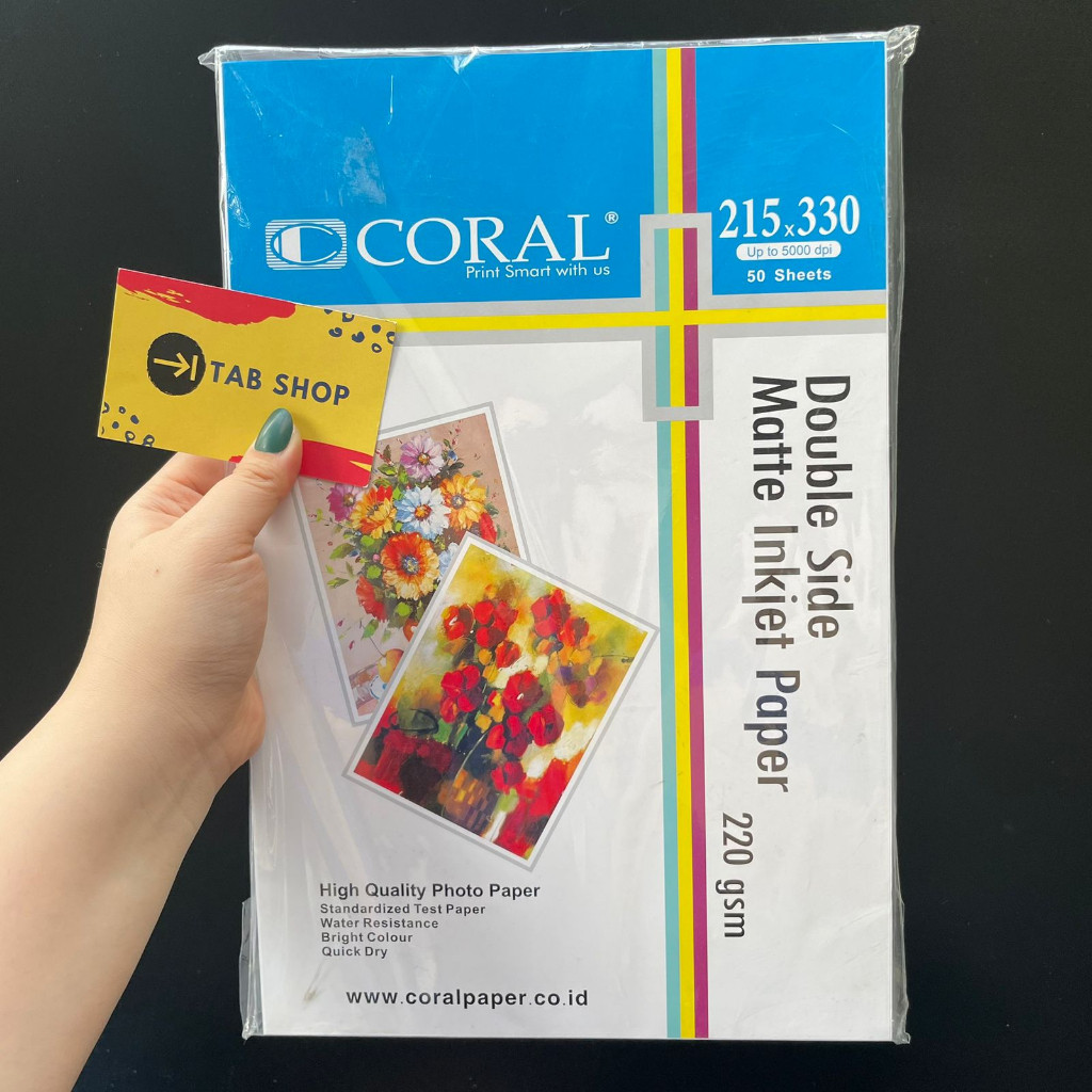 

TAB SHOP - CORAL DOUBLE SIDE MATTE INKJET PAPER F4 220 GSM 50 SHEETS - CORAL KERTAS SRTIFIKAT DUA