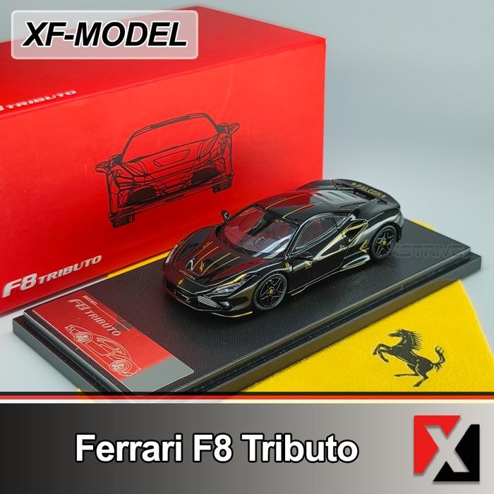Promo Terbatas Xf Model 1:64 Ferrari F8 Tributo Black With Gold Stripe Aman