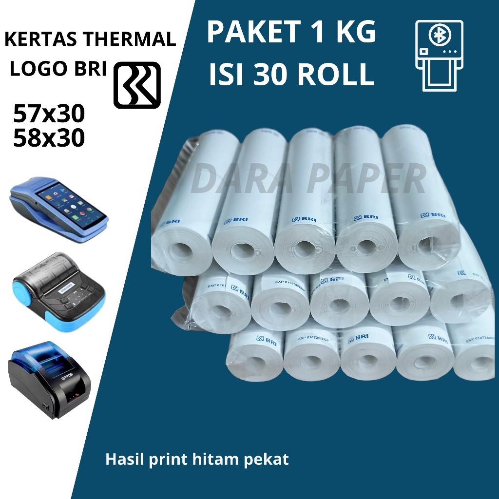 

30 ROLL KERTAS THERMAL EDC LOGO BRI 57x30/58x30