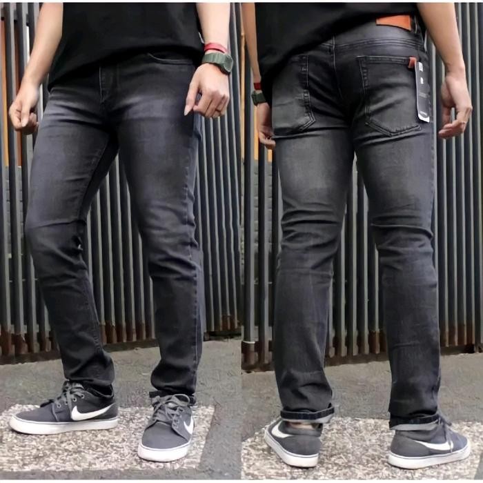 CELANA JEANS POLOS PRIA WARNA BLACK JAZZ PANJANG STRETCH MELAR