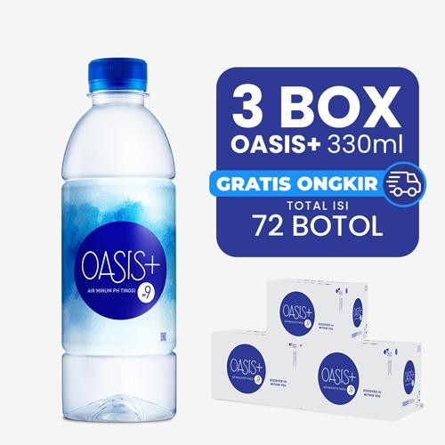 

3 Box Oasis+ Botol 330ml (Total 72 Botol) sebagai Water alkali berkualitas tinggi untuk kesehatan