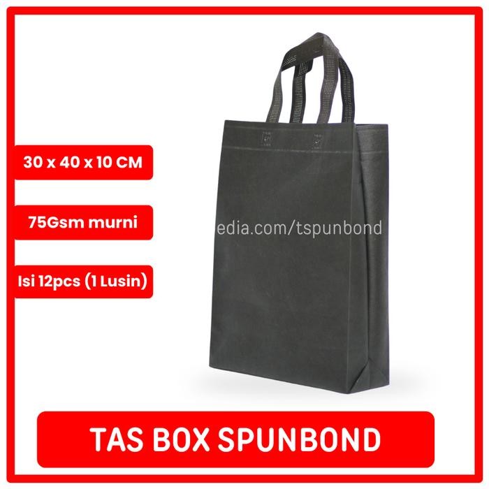 

Pesta- TAS BOX SPUNBOND HANDLE LUSINAN 30x40x10 / Goodie Bag Box Press