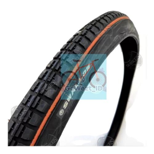 Ban Luar Sepeda Ukuran 28 x 1 1/2 Swallow Hitam List Orange Becak Unto