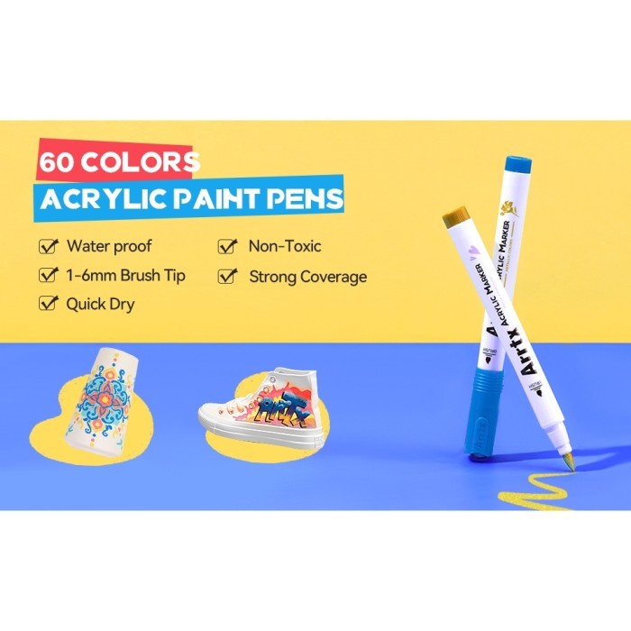

ARRTX ACRYLIC BRUSH MARKER/SPIDOL 60A (BASIC/NEON/METALLIC COLOR)