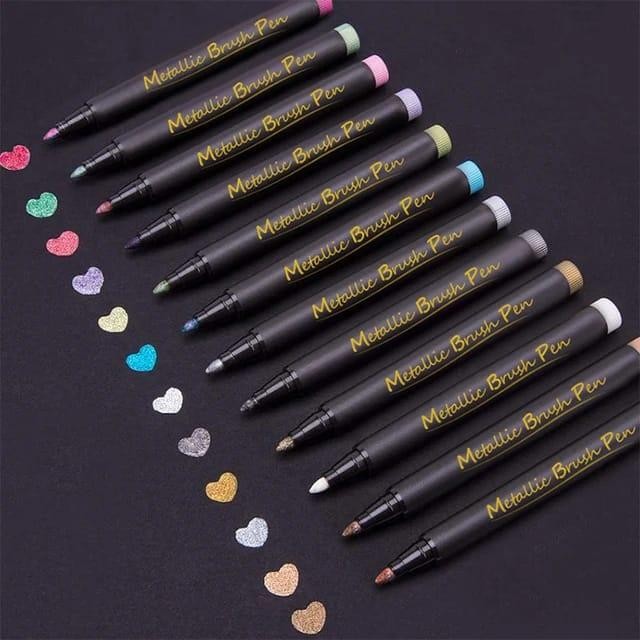 

[CAS] AIYE SPIDOL METALLIC HIGHLIGHTER BRUSH 1 SET 10 COLORS MARKER PENS DIY DRAWING FINE TIP KERTAS
