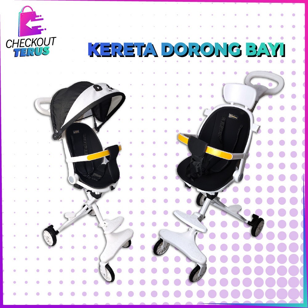 CT C772 Kereta Dorong Bayi Lipat Dua Arah Stroller Dorong Bayi Roda 4 Dengan Atap Portable