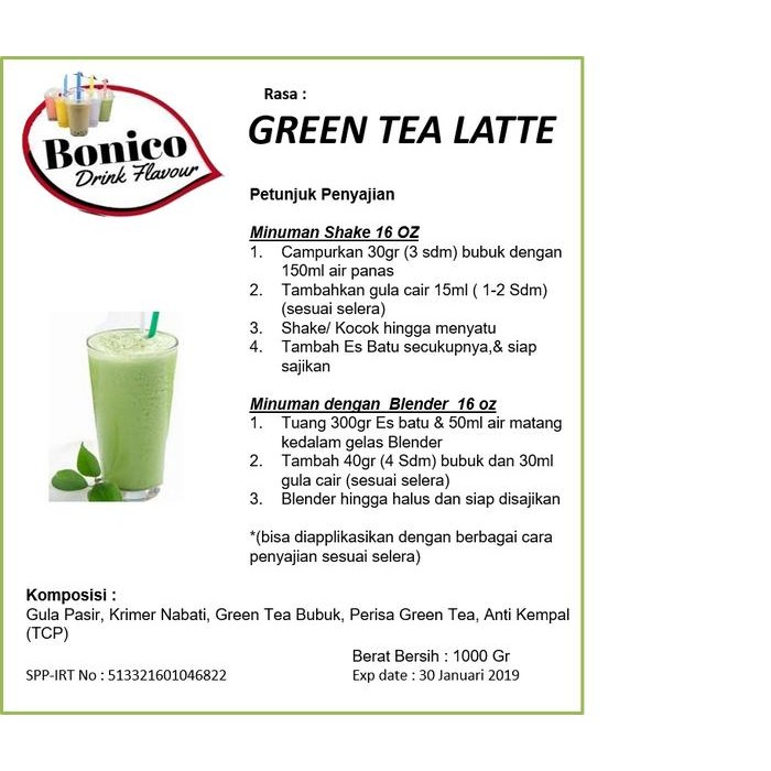 

Terlaris- Greentea Latte Powder 1Kg Bubuk Minuman Green Tea Latee Bonico Shake