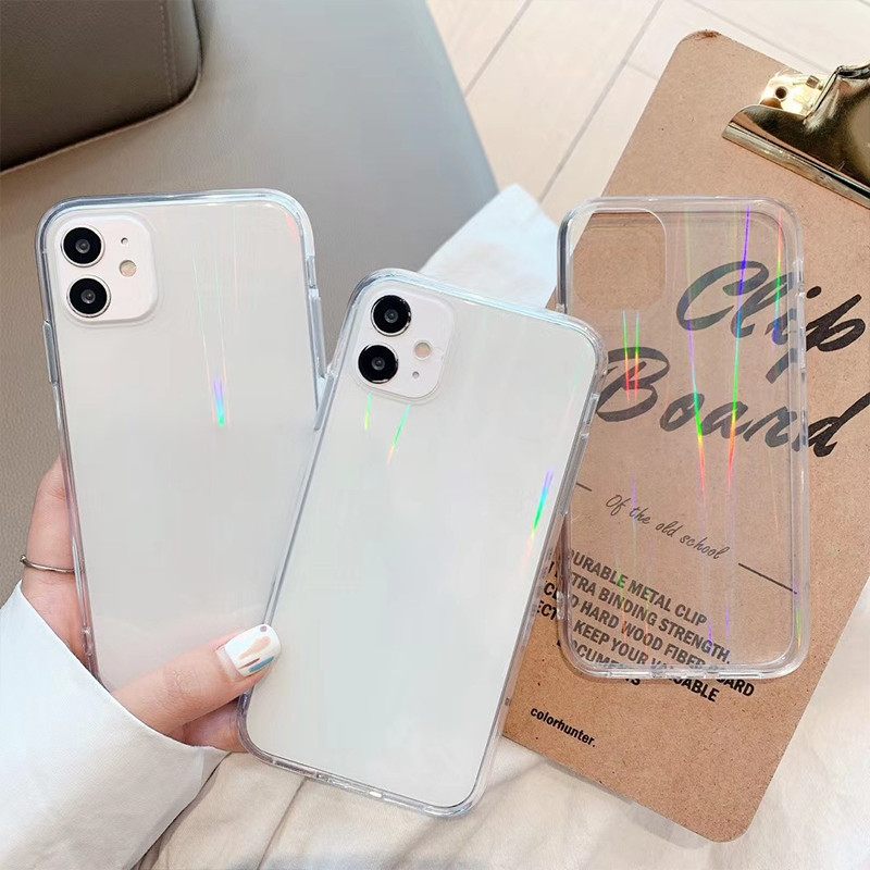 Transparent Clear Phone Case For Apple Iphone 15 14 13 12 11 Pro Max Plus Gradient Rainbow Laser