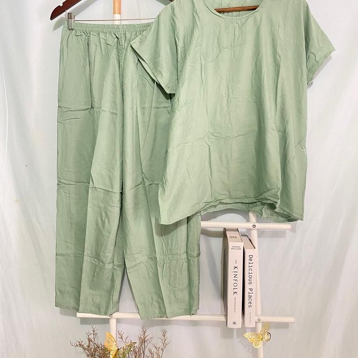 Promo Babydoll Rayon Polos Set Celana Panjang Pajamas Rayon Pajamas Polos One Set Wanita Rayon Best
