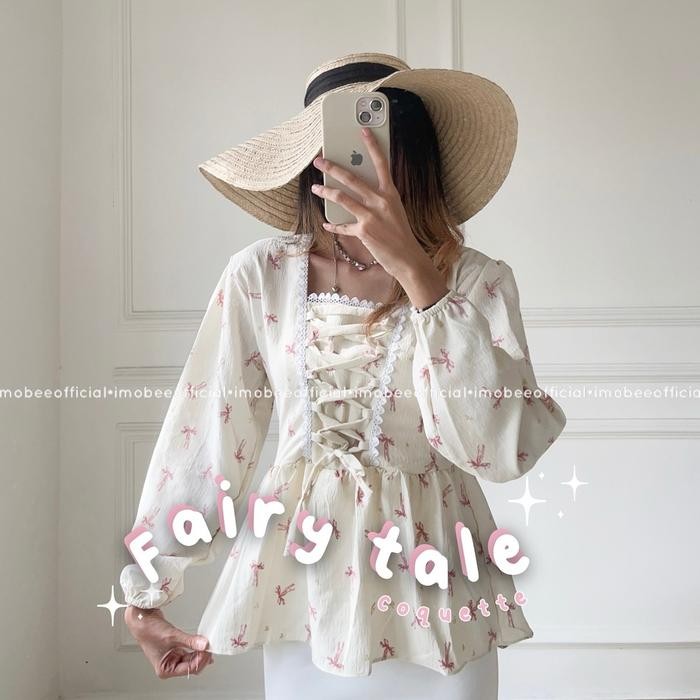 Fairy Tale Coquette Top // Blouse Cottage Aesthetic Tali Bunga Atasan Wanita Peplum Renda Motif